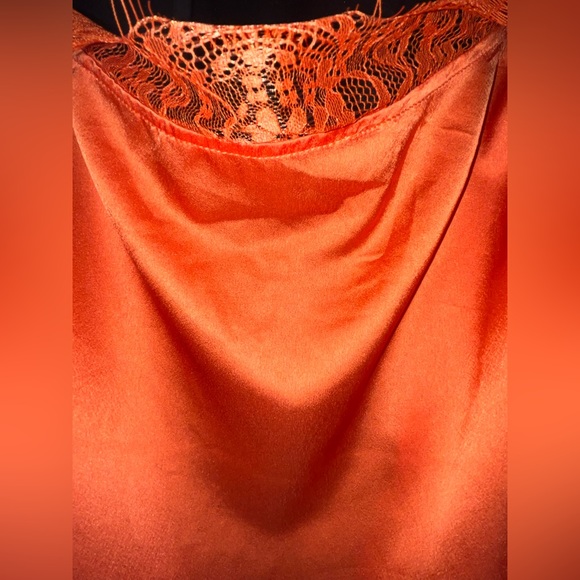 Orange Satin Plunge Ruched Midaxi Dress NWT - Picture 3 of 6